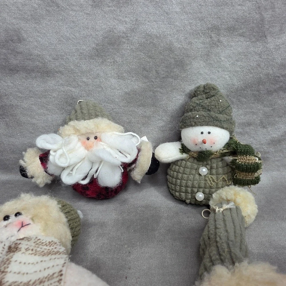 SET of 4 Christmas Oranaments Spool Dolls Bean Bag Plushes Snowman Santa Country